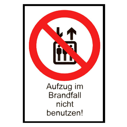 Hinweisschild - Aufzug im Brandfall nicht benutzen Folie 185 x 130 mm