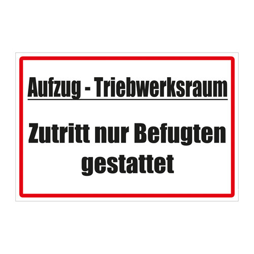 Hinweisschild - Aufzug - Triebwerksraum Folie selbstkl. 300 x 200 mm