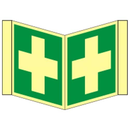 Erste Hilfe Winkelschild Schild Kunststoff nachleuchtend 148 x 148 mm