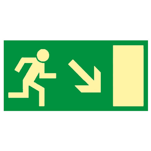 Rettungsweg Schild rechts abwärts Kunststoff nachleuchtend selbstklebend 297 x 148 mm