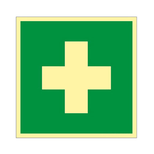 Erste Hilfe Schild Kunststoff nachleuchtend selbstklebend  150 x 150 mm