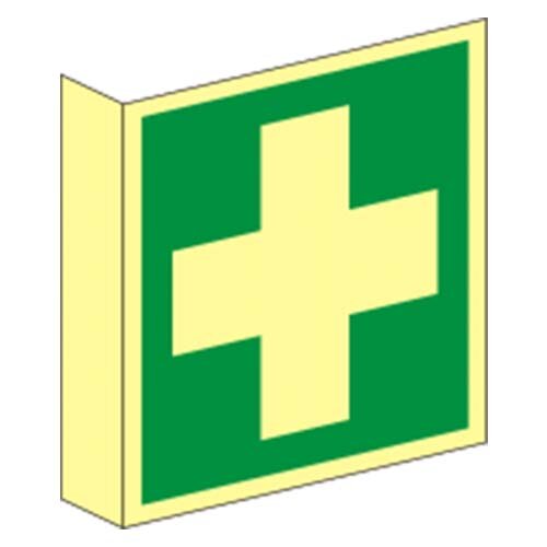 Erste Hilfe Fahnenschild Schild Kunststoff nachleuchtend 150 x 150 mm