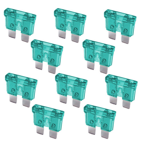 10 x Flachstecksicherung 30A / 32V / grün