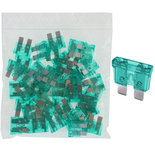 50 x Flachstecksicherung 30A / 32V / grün