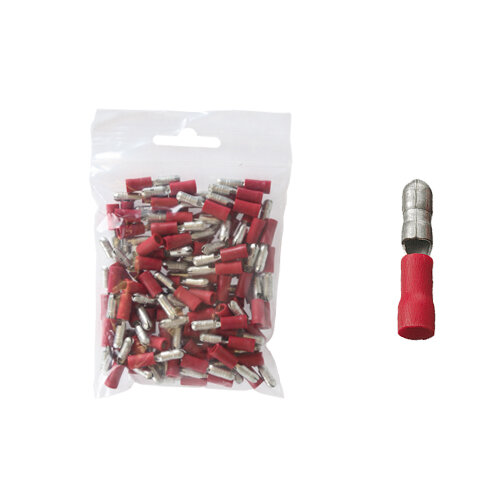 100 Stück  Rundstecker 4mm rot 0,25 - 1,00 qmm