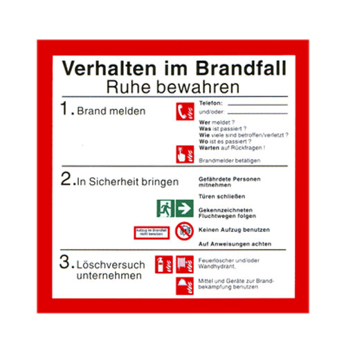 Verhalten im Brandfall Folie 200 x 200  mm