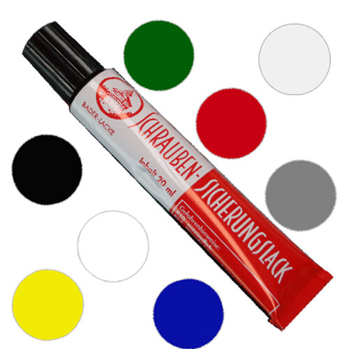 8 x Sicherungslack - Schraubenkleber - Schraubensicherung  20 ml. in Tube ( je 1 x weiss, grün, rot, grau, blau, schwarz, gelb, transparent )