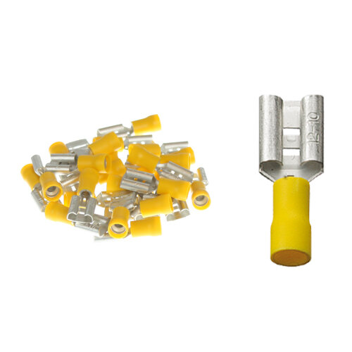 25 teilisolierte Flachsteckhülsen  9,5x1,1 gelb 4,0 bis 6,0 mm²