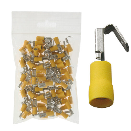 100 teilisolierte Flachsteckhülsen mit Abzweig 6,3x0,8 gelb 4,0 bis 6,0 mm²