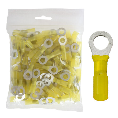 100 Ringkabelschuhe M8 8,4mm gelb mit Schrumpfschlauch 4,0 bis 6,0 mm²