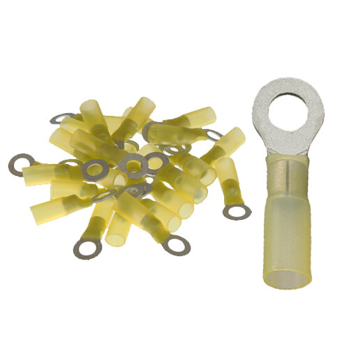 25 Ringkabelschuhe M6 6,4mm gelb mit Schrumpfschlauch 4,0 bis 6,0 mm²