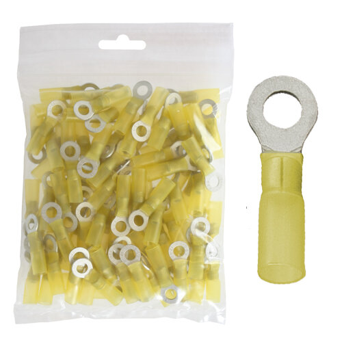 100 Ringkabelschuhe M6 6,4mm gelb mit Schrumpfschlauch 4,0 bis 6,0 mm²
