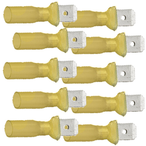 10 teilisolierte Flachstecker 6,3 x 0,8 gelb mit Schrumpfschlauch 4,0 bis 6,0 mm²