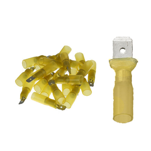 25 teilisolierte Flachstecker 6,3 x 0,8 gelb mit Schrumpfschlauch 4,0 bis 6,0 mm²