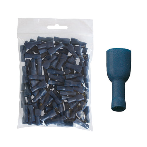 100 vollisolierte Flachsteckhülsen 6,3 x 0,8 blau 1,5 bis 2,5 mm²
