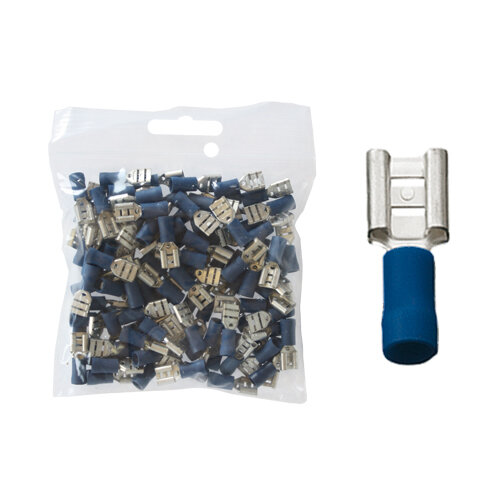 100 teilisolierte Flachsteckhülsen 6,3 x 0,8 blau 1,5 bis 2,5 mm²