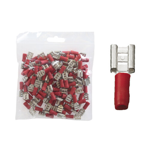 100 teilisolierte Flachsteckhülsen 6,3 x 0,8 rot 0,5 bis 1,5 mm²