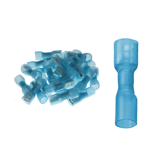 25 vollisolierte Flachsteckhülsen 6,4 x 0,8 mit Schrumpfschlauch blau 1,5 bis 2,5 mm²