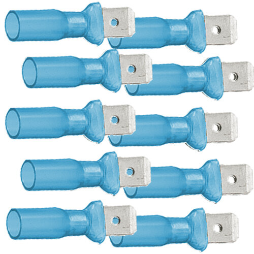 10 teilislierte Flachstecker 6,4 x 0,8 blau mit Schrumpfschlauch 1,5 bis 2,5 mm²