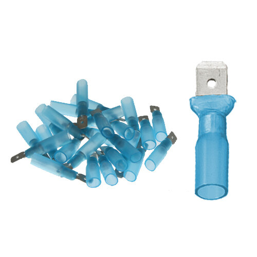25 teilisolierte Flachstecker 6,4 x 0,8 blau mit Schrumpfschlauch 1,5 bis 2,5 mm²