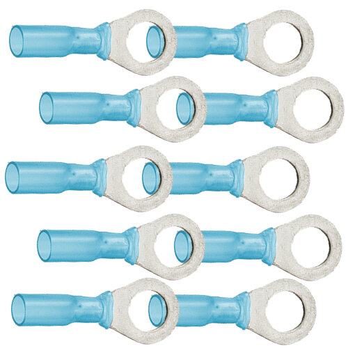 10 isolierte Ringkabelschuhe M8 blau mit Schrumpfschlauch 1,5 - 2,5qmm