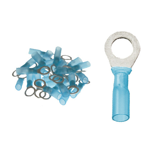 25 isolierte Ringkabelschuhe M8 blau mit Schrumpfschlauch 1,5 - 2,5qmm
