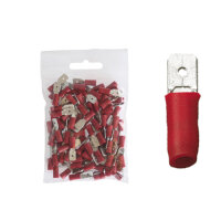 100 teilisolierte Flachstecker 6,3x0,8 rot 0,5 bis 1,5...