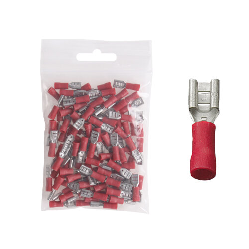 100 teilisoslierte Flachsteckhülsen 4,7x0,8 rot 0,5 bis 1,5 mm²