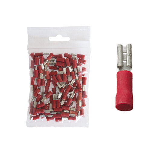 100 teilisolierte Flachsteckhülsen 2,8x0,8 rot 0,5 bis 1,5 mm²