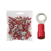 100 isolierte Ringkabelschuhe M6 rot 0,5 bis 1,5 mm²
