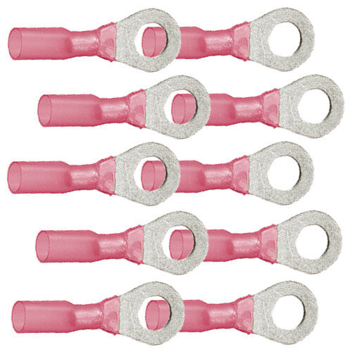 10  isolierte Ringkabelschuhe M6 rot mit Schrumpfschlauch 0,5 bis 1,5 mm²