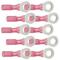 10  isolierte Ringkabelschuhe M6 rot mit Schrumpfschlauch...