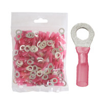 100 isolierte Ringkabelschuhe M6 rot mit Schrumpfschlauch...