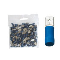 100 isolierte Flachstecker 6,3x0,8 blau 1,5 bis 2,5 mm²