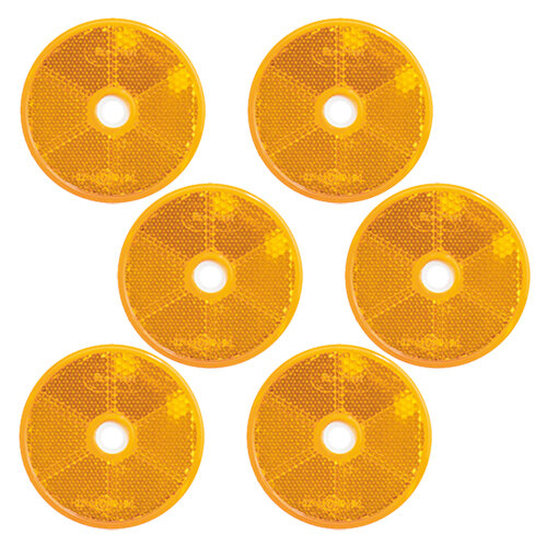 SET: 6 Stück Reflektor / Katzenauge / Rückstrahler gelb 60 mm mit Befestigungsloch