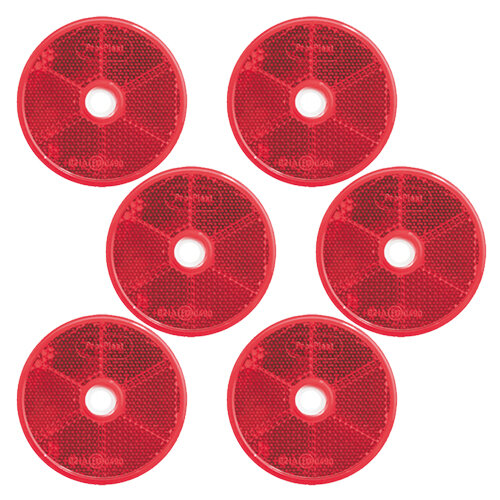 SET: 6 Stück Reflektor / Katzenauge / Rückstrahler rot 60 mm mit Befestigungsloch