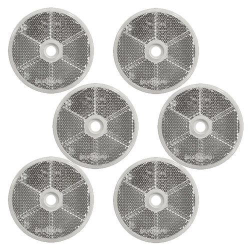 SET: 6 Stück Reflektor / Katzenauge / Rückstrahler weiss 60 mm mit Befestigungsloch