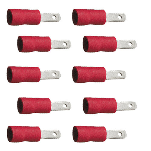 10 teilisolierte Flachstecker 2,8x0,8 rot 0,5 bis 1,5 mm²