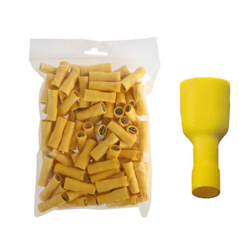 100 vollisolierte Flachsteckhülsen 6,3x0,8 gelb 4,0 bis 6,0 mm²