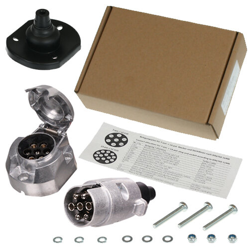 SET: Anhängerstecker + Dose 7-polig Aluminium + Montageset
