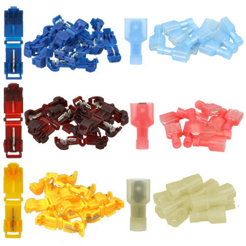 SET: 30 T-Abzweigverbinder + 30 Flachstecker  ( je 10x blau - 10x rot - 10x gelb )