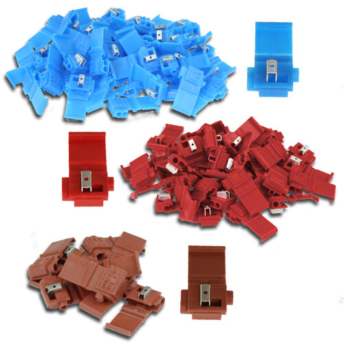 SET: 100 Doppel-Abzweigverbinder ( je 50x blau - 40x rot - 10x braun )