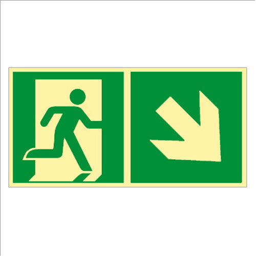 Rettungsweg rechts  abwärts Kunststoff nachleuchtend selbstklebend 300 x 150 mm ISO