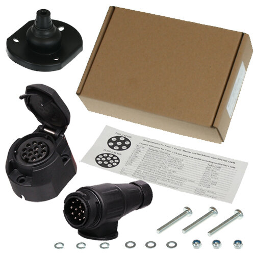 SET: Anhängerstecker + Steckdose mit Abschaltkontakt für Nebelschlussleuchte 13-polig Kunststoff