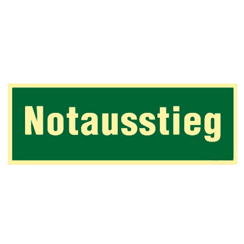 Text " Notausstieg " Kunststoff nachleuchtend selbstkl. 297 x 105 mm