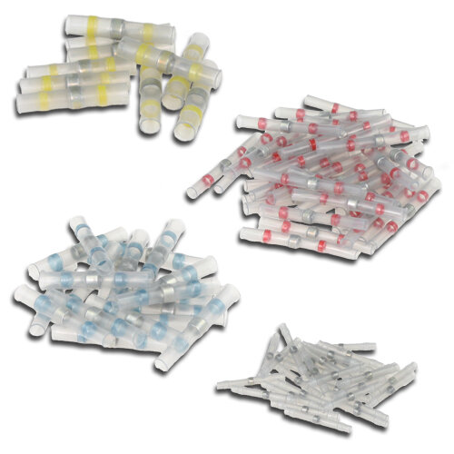 SET: 100 Löt-Stossverbinder isoliert 30xweiss, 40xrot, 20xblau, 10xgelb