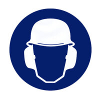 Gebotszeichen Gehör- und Kopfschutz benutzen...