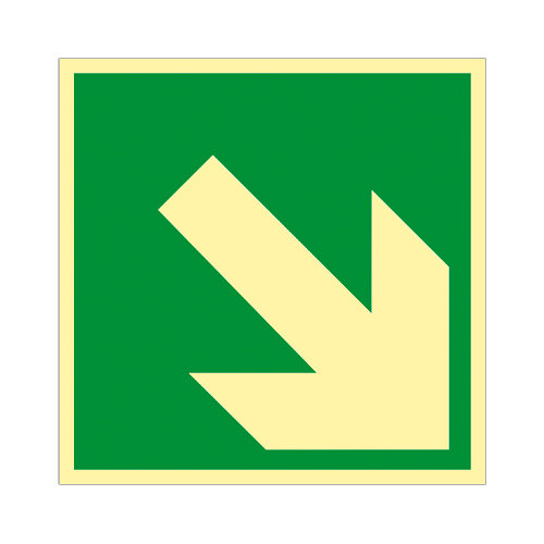 Notausgang - Richtungsangabe schräg Kunststoff nachleuchtend selbstklebend 200 x 200