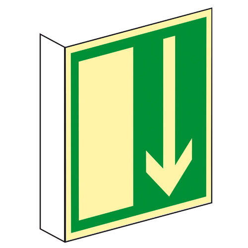 Notausgang - Fahnenschild Kunststoff nachleuchtend 200 x 200 mm