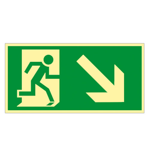 Rettungsweg Schild rechts abwärts Kunststoff nachleuchtend selbstklebend 400 x 200 mm